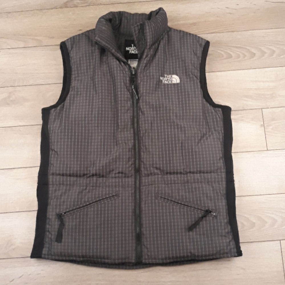 THE NORTH FACE Grey Black Reflective Puffy Goose Down Womens Medium Vest Vtg‎